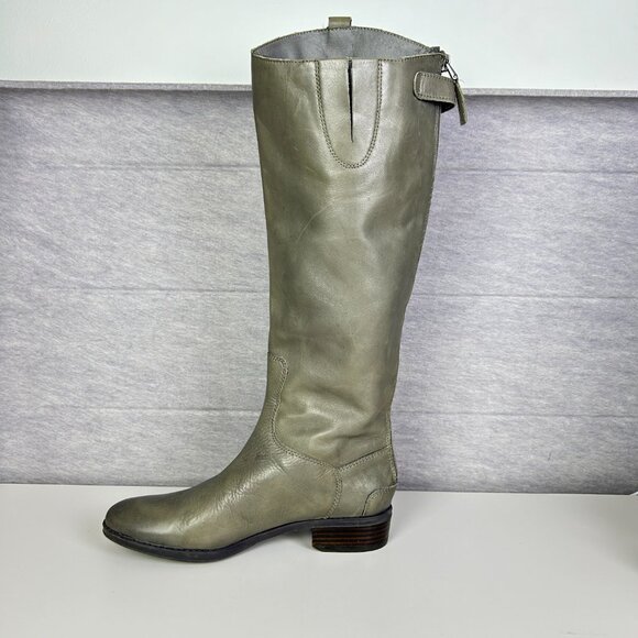 Sam Edelman Penny Green/Grey Back Zip Leather Knee High Riding Boots Size 6.5M - Picture 5 of 17